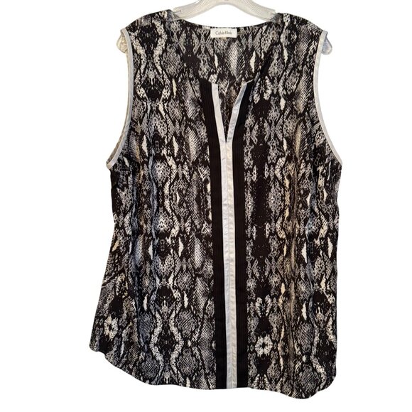 Calvin Klein Womens Sleeveless Snake Print Blouse With Contrast Trim Size 1X - Picture 1 of 12